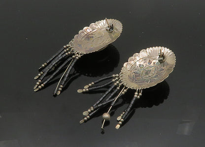 NAVAJO 925 Sterling Silver  Vintage Cabochon Black Onyx Drop Earrings  EG9867