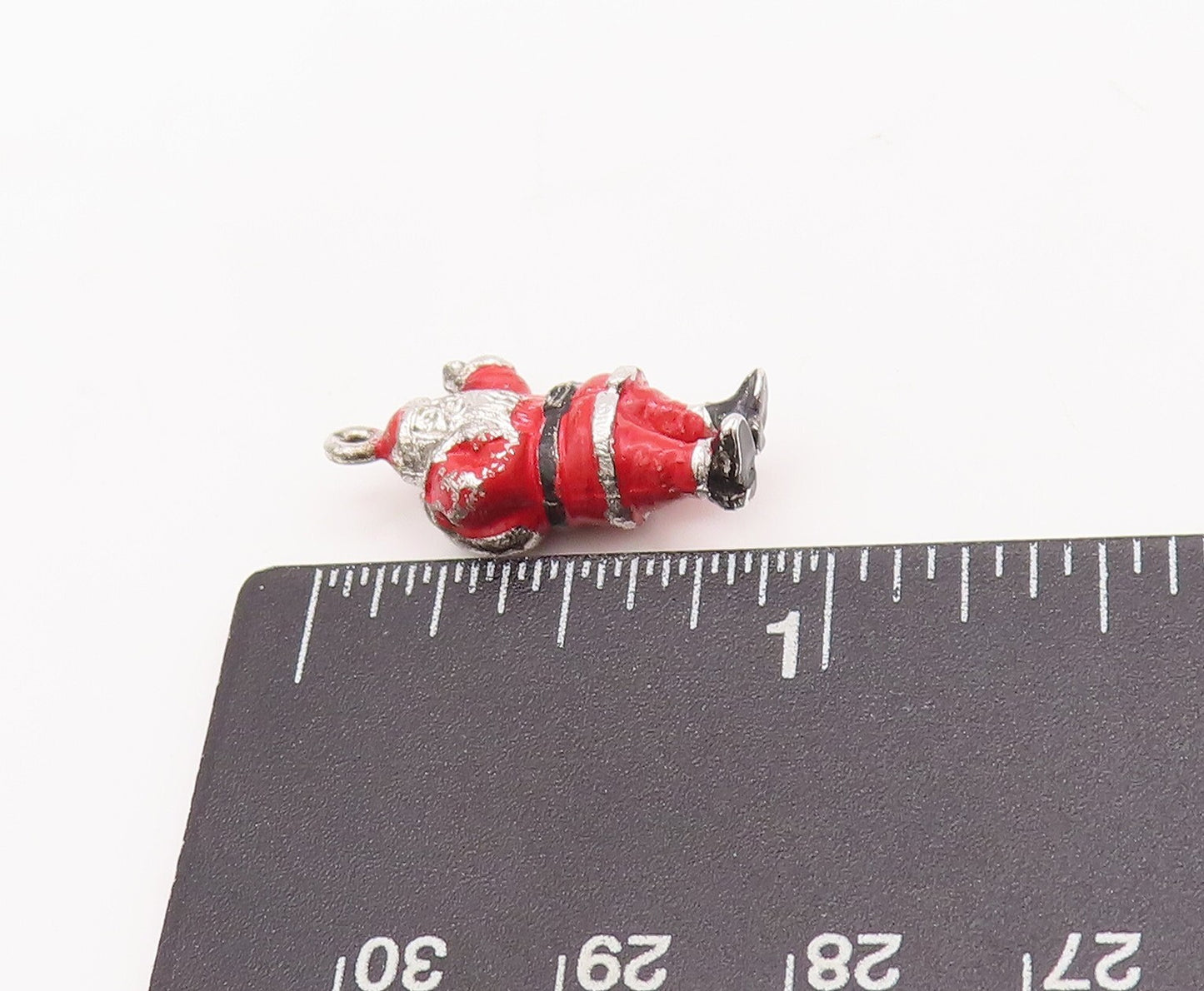 925 Sterling Silver Vintage Pendant Solid Enameled Santa Claus Charm  PT23325