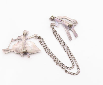 925 Sterling Silver Vintage Tie Pin Chained Dancing Carved CZ Couple  TR3865