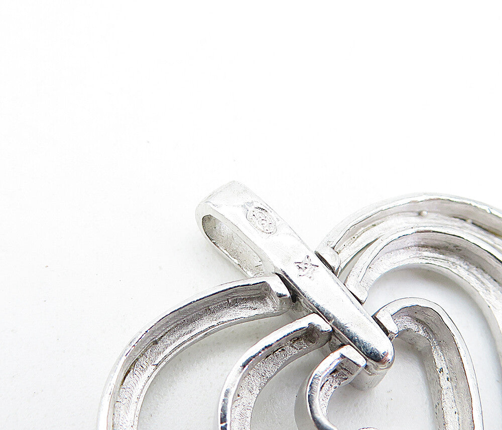 925 Sterling Silver  Vintage Cubic Zirconia Open Love Hearts Pendant  PT2896