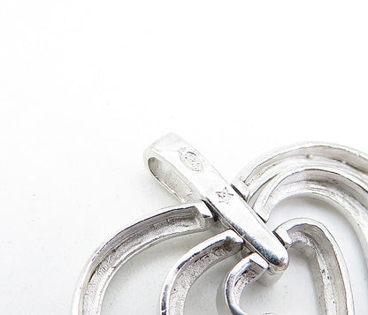 925 Sterling Silver  Vintage Cubic Zirconia Open Love Hearts Pendant  PT2896