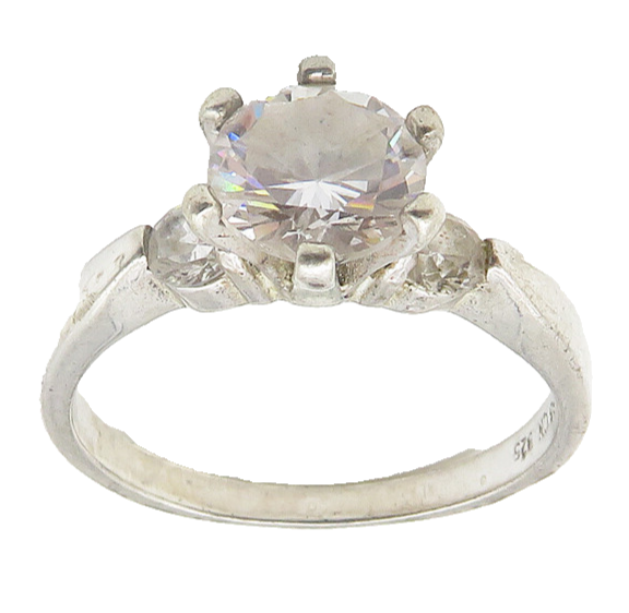 925 Sterling Silver  Cubic Zirconia Solitaire With Accents Ring Sz 8  RG10247