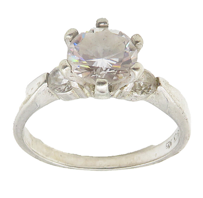 925 Sterling Silver  Cubic Zirconia Solitaire With Accents Ring Sz 8  RG10247