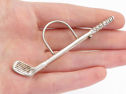MEXICO 925 Sterling Silver  Vintage Etched Detail Golf Club Brooch Pin  BP1826