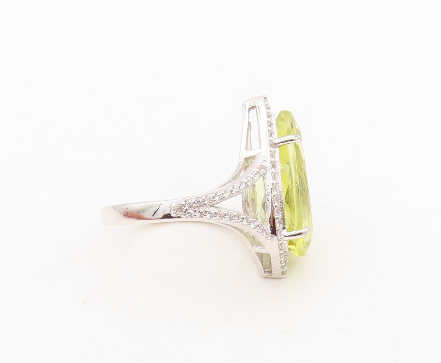 925 Sterling Silver Vintage Ring Modernist Drop Cut Citrine & CZ  Sz 7 RG30517