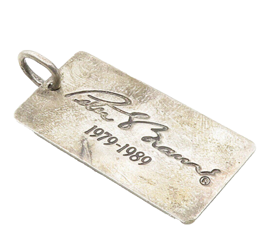 925 Sterling Silver  Vintage Stamped Signature Dark Tone Tag Pendant  PT14262