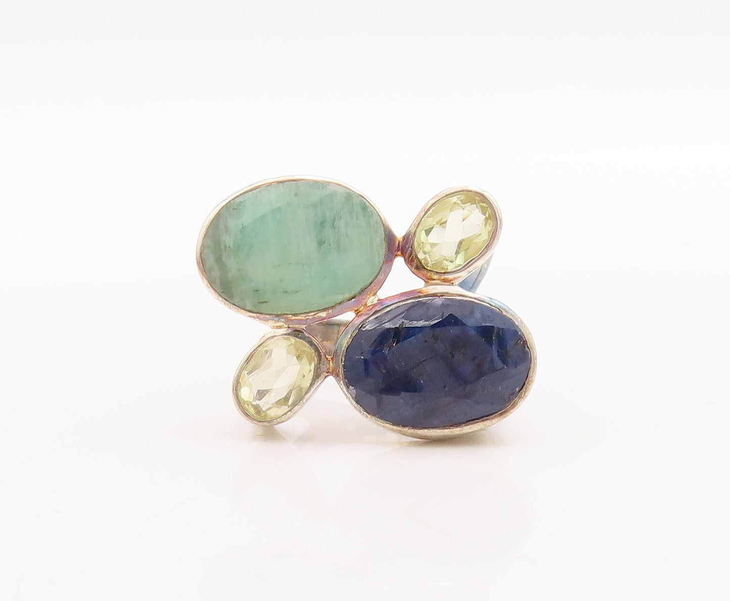 925 Sterling Silver Vintage Ring Multi Size Oval Gemstones  Sz 8  RG29195