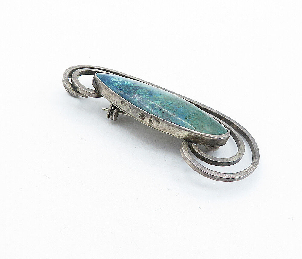 925 Sterling Silver  Vintage Eilat Stone Dark Tone Swirl Brooch Pin  BP2268