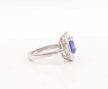 925 Sterling Silver Vintage Ring Square Cut Blue Halo White Topaz  Sz 7  RG29656