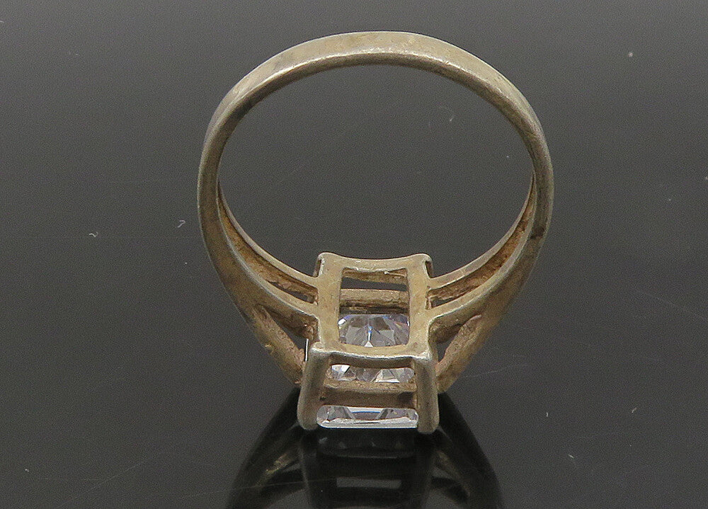 925 Sterling Silver  Vintage Cubic Zirconia Split Shank Band Ring Sz 8 RG21198