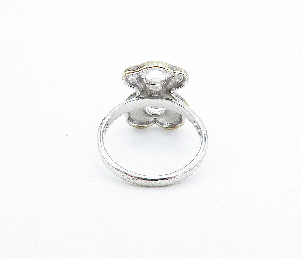 925 Sterling Silver  Topaz Two Tone Shiny Open Design Band Ring Sz 6  RG5283