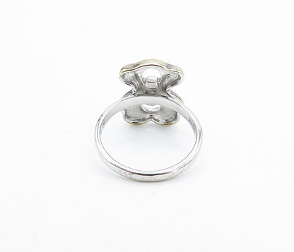 925 Sterling Silver  Topaz Two Tone Shiny Open Design Band Ring Sz 6  RG5283