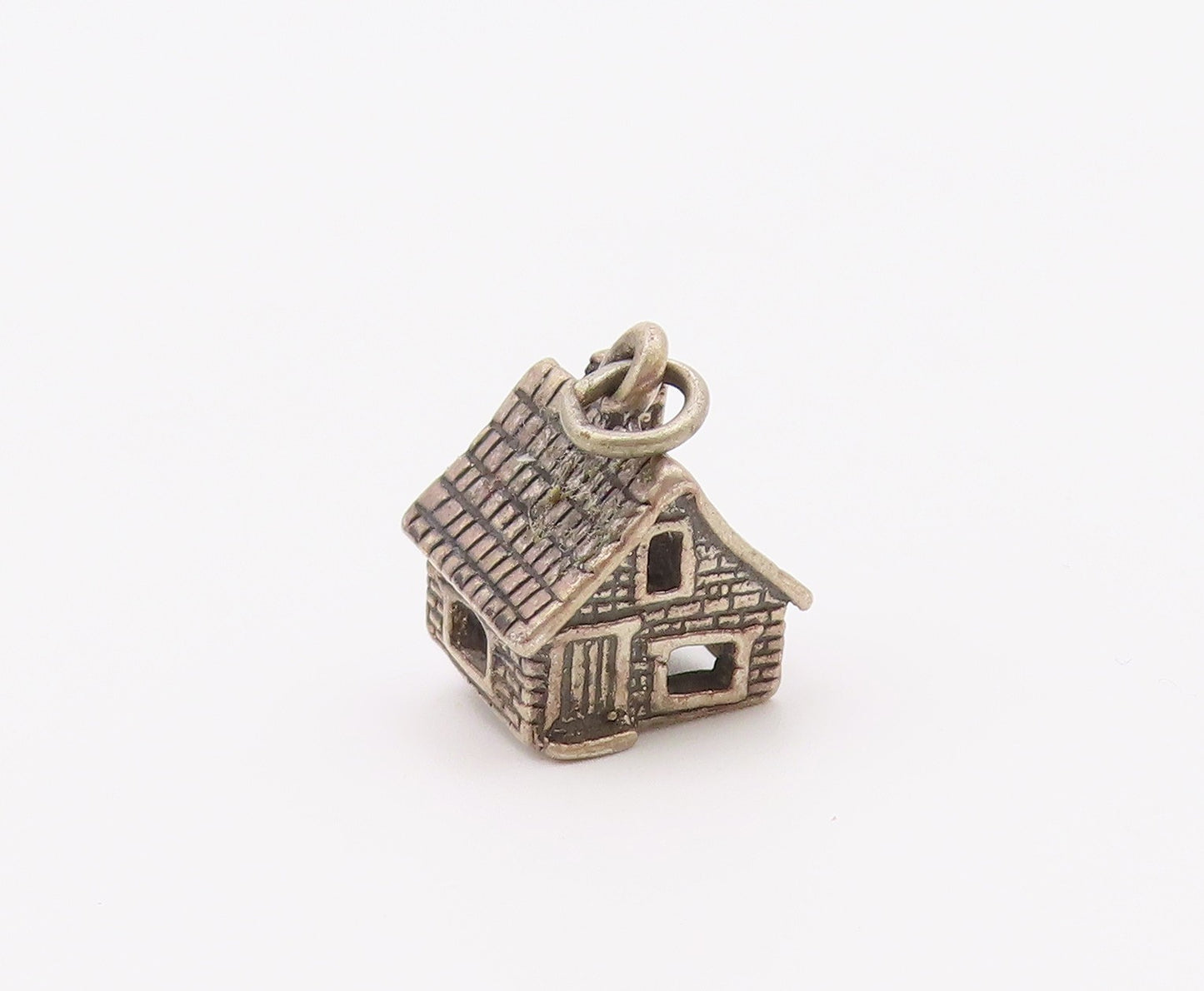 925 Sterling Silver  Vintage Petite Dark Tone Cottage House Pendant  PT17909