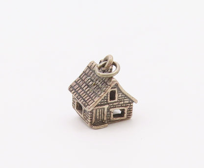 925 Sterling Silver  Vintage Petite Dark Tone Cottage House Pendant  PT17909