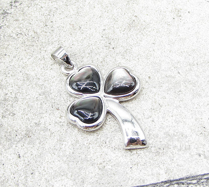 925 Sterling Silver  Mother of Pearl Love Heart Clover Drop Pendant  PT1376
