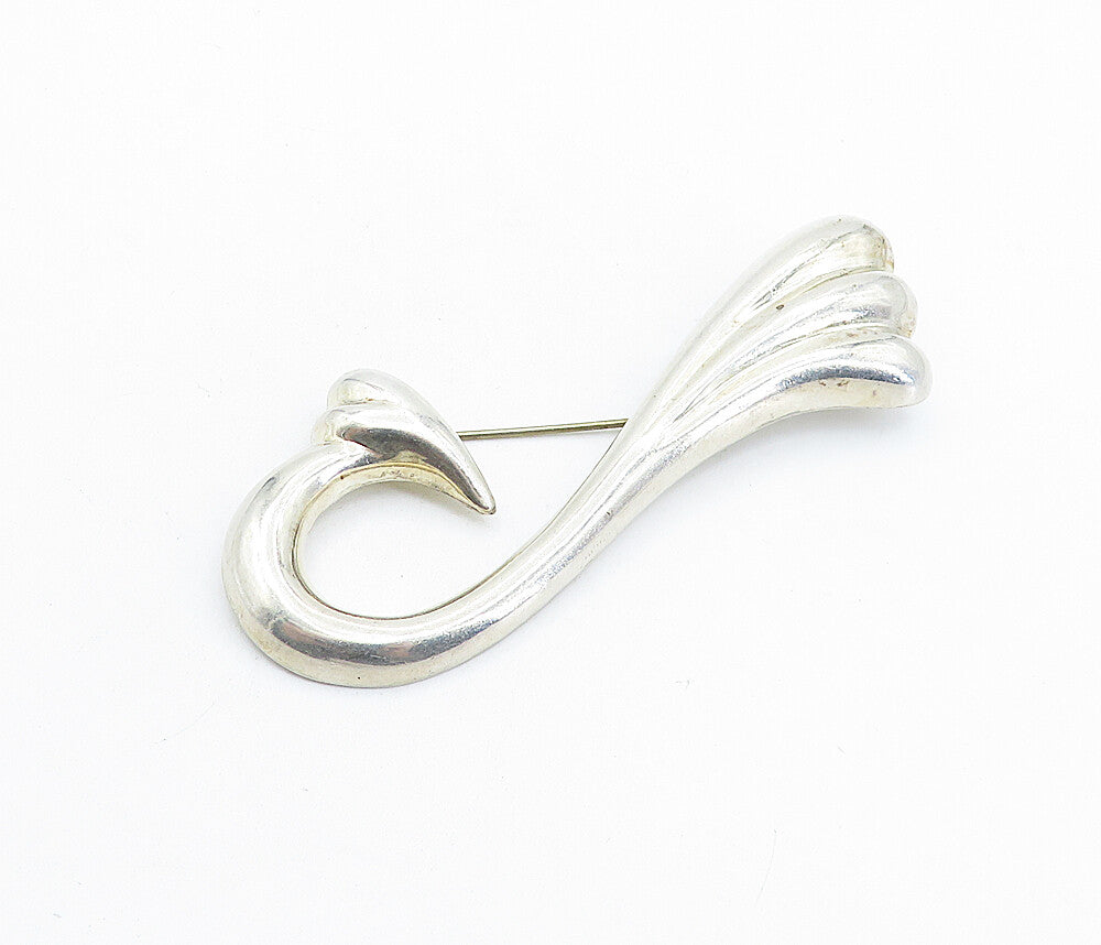 925 Sterling Silver  Vintage Hollow Smooth Fluted Swirl Brooch Pin  BP2185