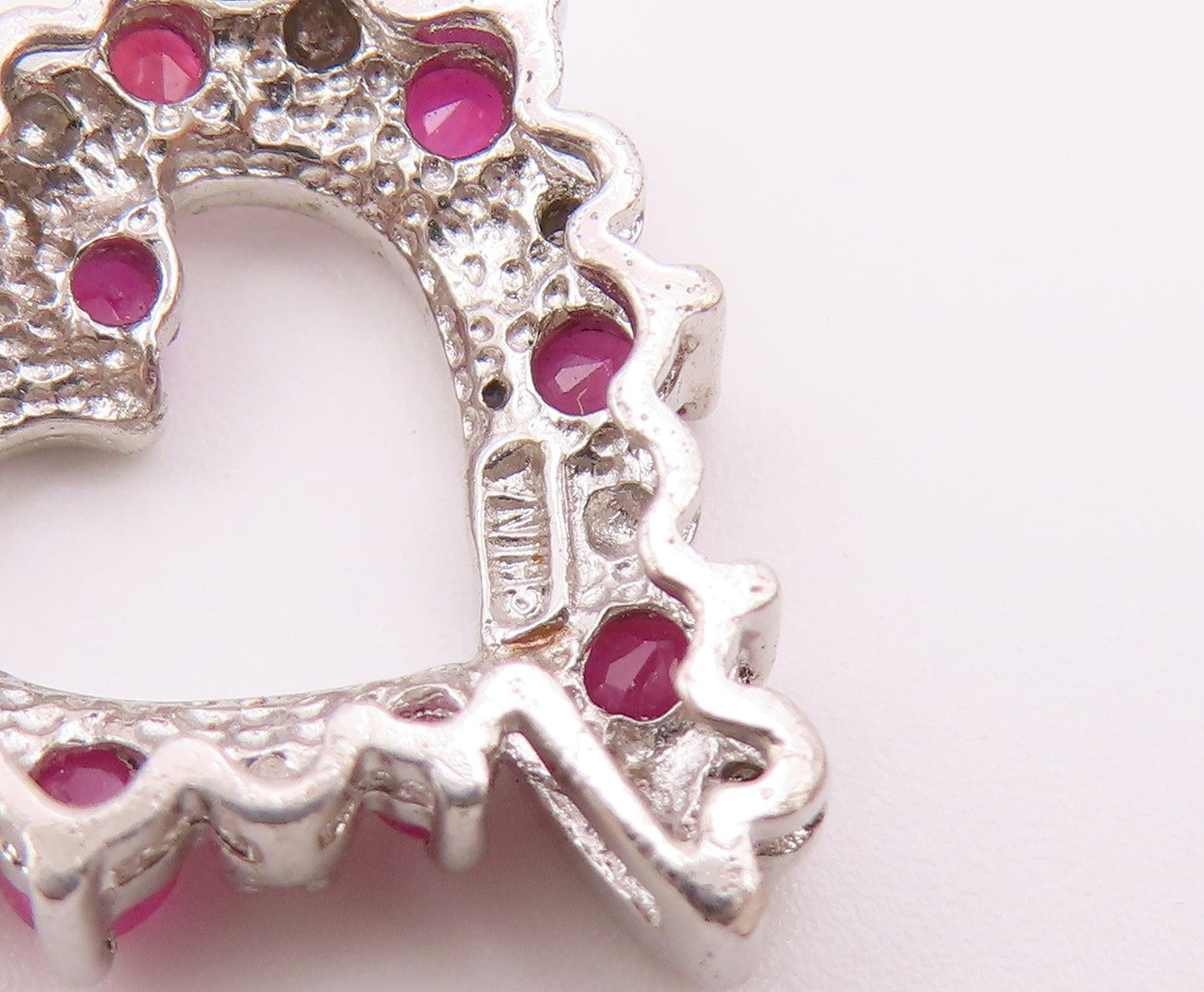 925 Sterling Silver Vintage Genuine Diamonds & Ruby Love Heart Pendant PT20093
