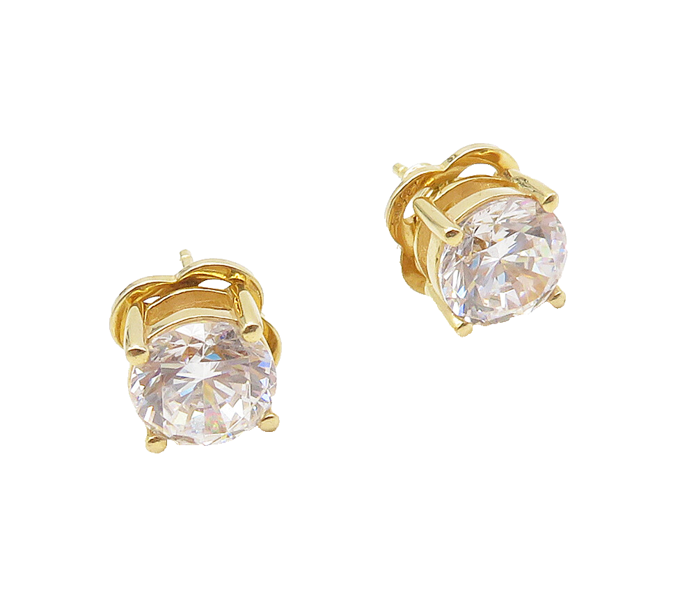 925 Sterling Silver  Shiny Cubic Zirconia Gold Plated Stud Earrings  EG8032