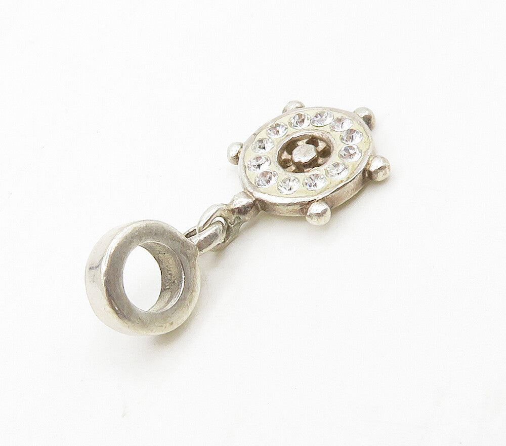 925 Sterling Silver  Vintage White Topaz Petite Ship's Wheel Pendant  PT12284