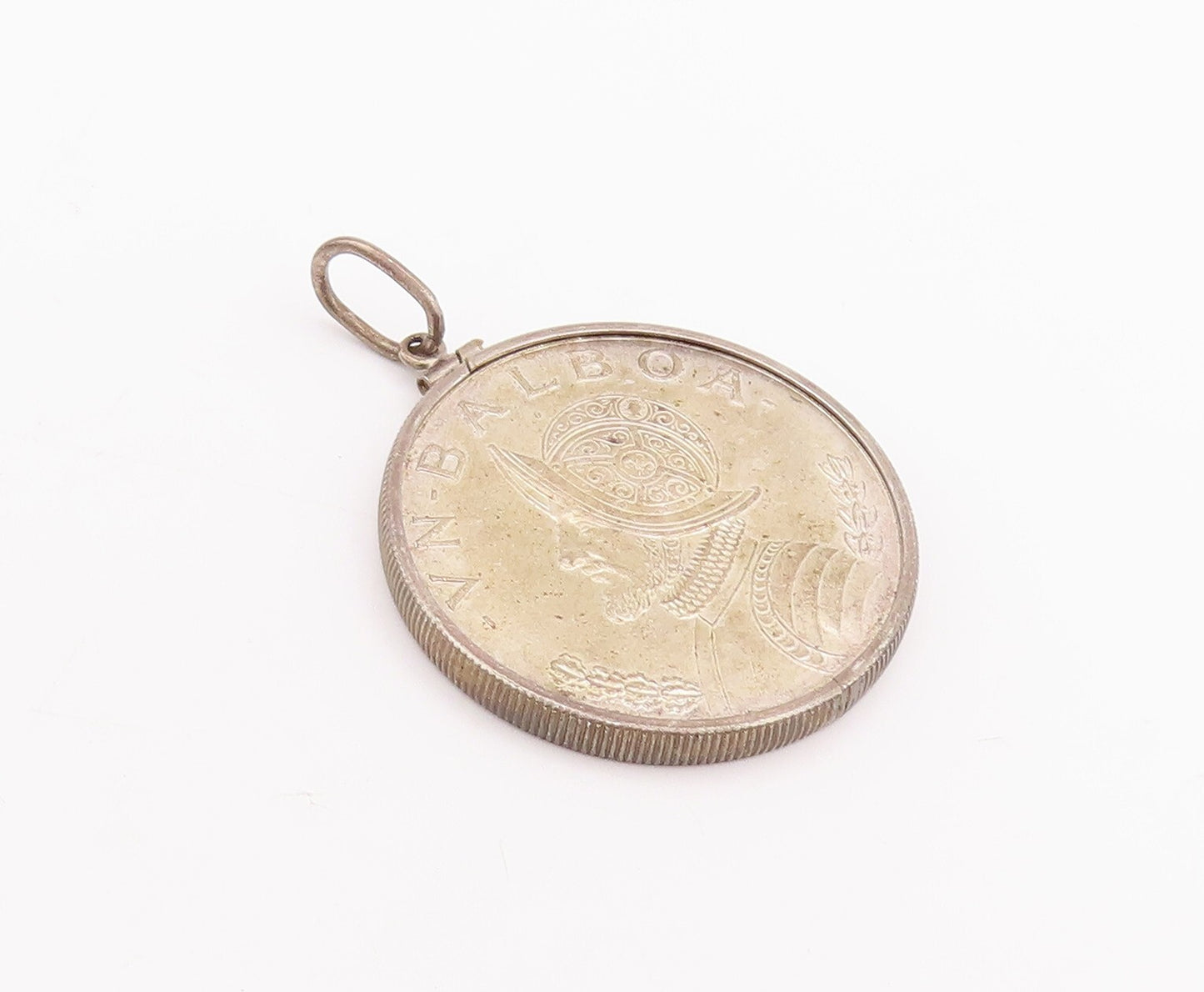 925 Sterling Silver Vintage Pendant Solid Heavy Carved 1966 Medal Coin  PT23380