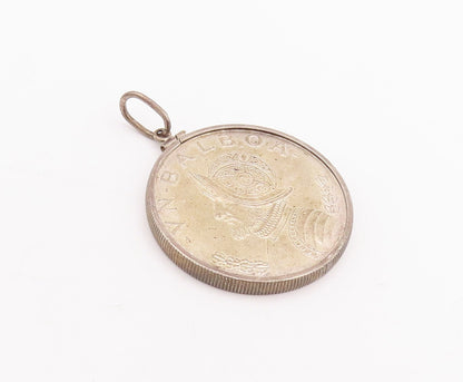 925 Sterling Silver Vintage Pendant Solid Heavy Carved 1966 Medal Coin  PT23380