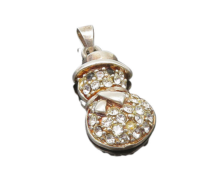 925 Sterling Silver  Vintage Cubic Zirconia & Hematite Snowman Pendant PT17333