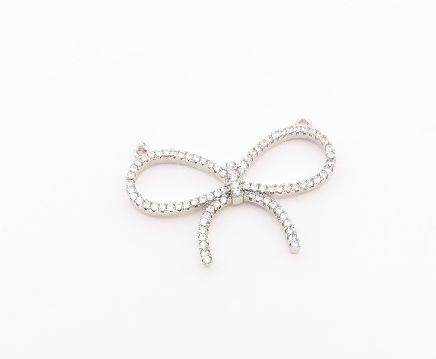 925 Sterling Silver  Vintage Cubic Zirconia Bow Tied Ribbon Pendant  PT17773