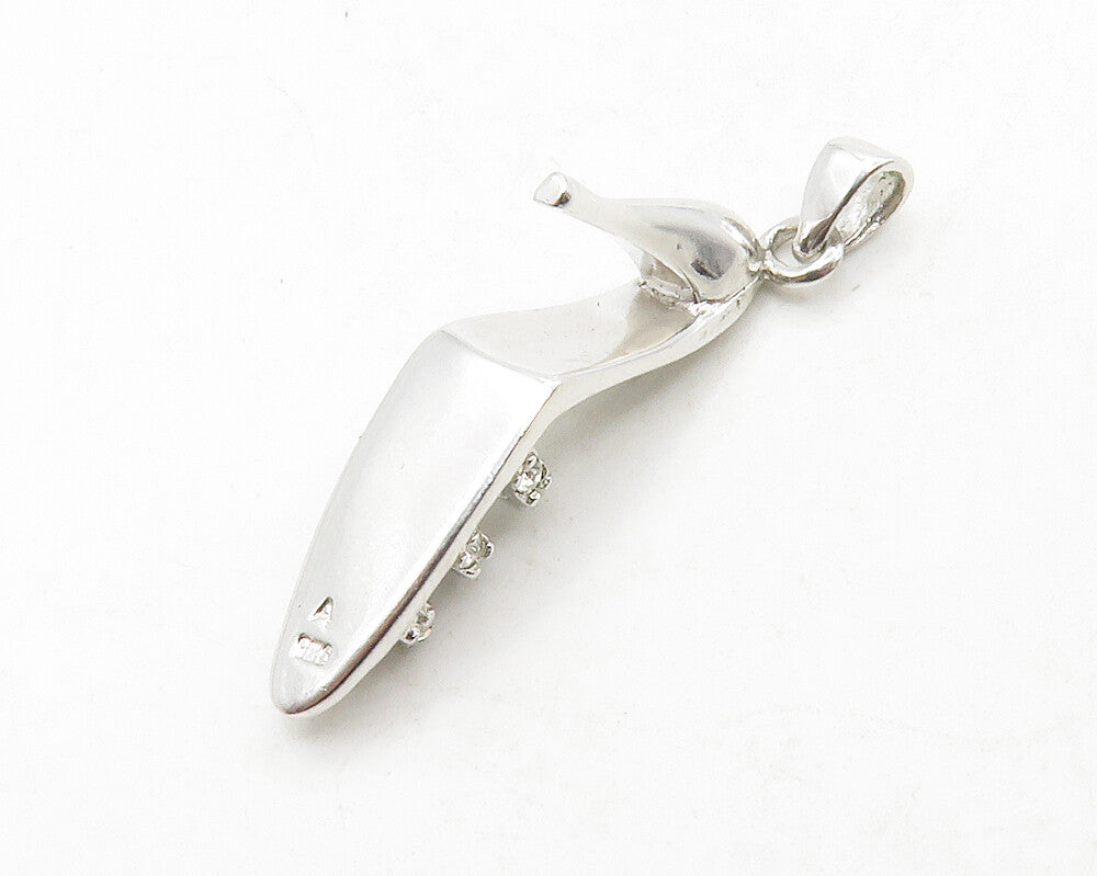 925 Sterling Silver  Shiny Cubic Zirconia High Heel Sandal Pendant  PT10359