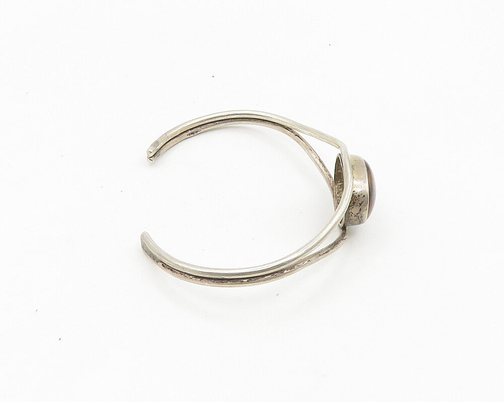 925 Sterling Silver  Vintage Cabochon Cut Amber Split Cuff Bracelet  BT7437