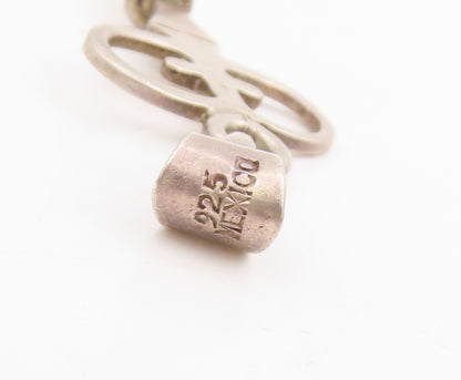 925 Sterling Silver Vintage Pendant MEXICO Minimalist Large Crown Key  PT25307