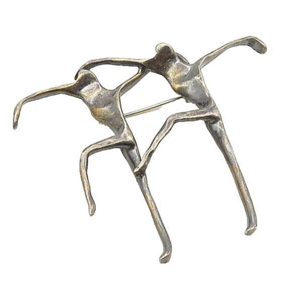 925 Sterling Silver  Vintage Modernist Figures Dark Tone Brooch Pin  BP6548