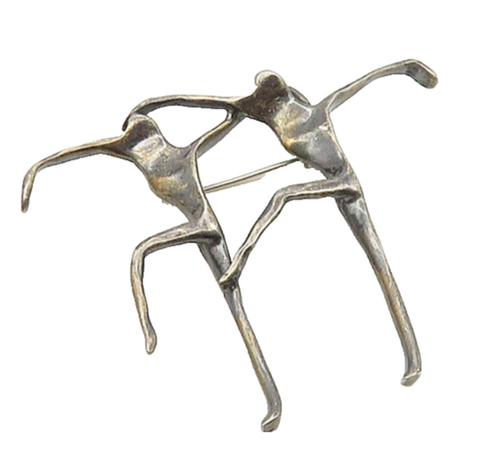 925 Sterling Silver  Vintage Modernist Figures Dark Tone Brooch Pin  BP6548
