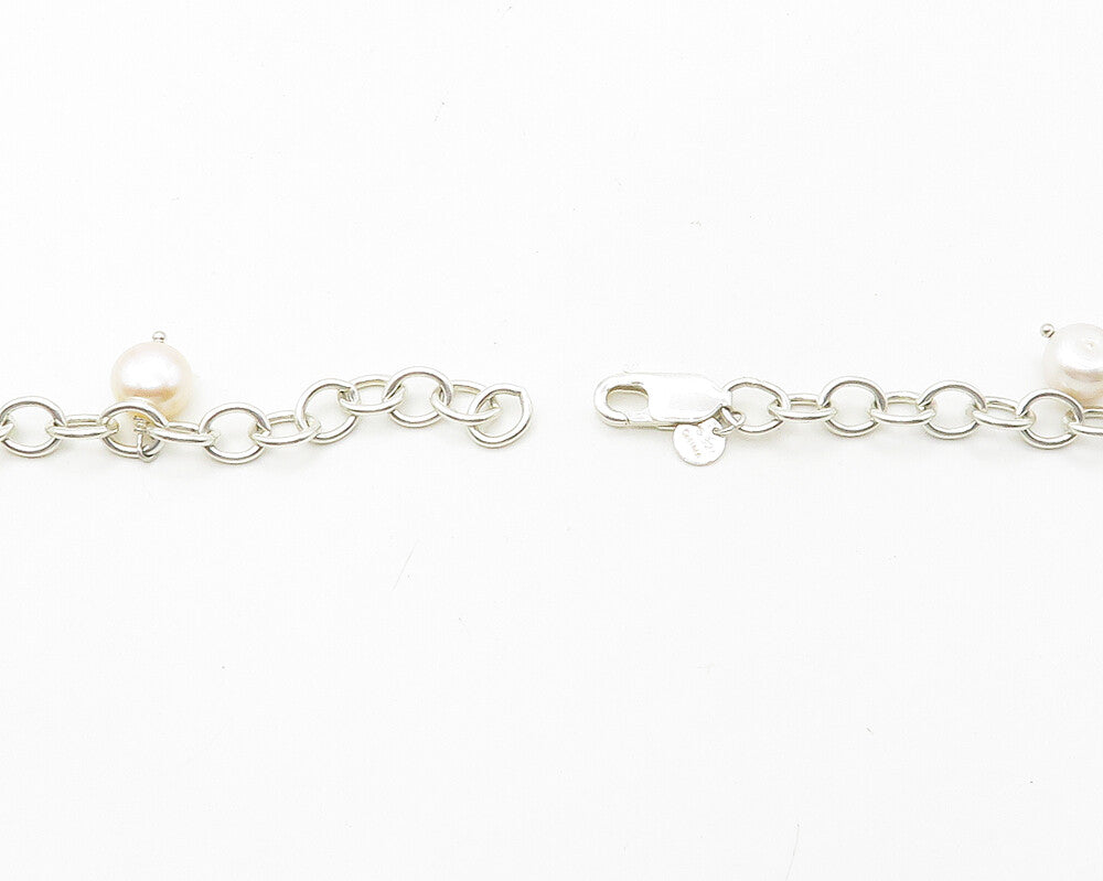 925 Sterling Silver  Shiny Heavy Freshwater Pearls Chain Necklace  NE2964