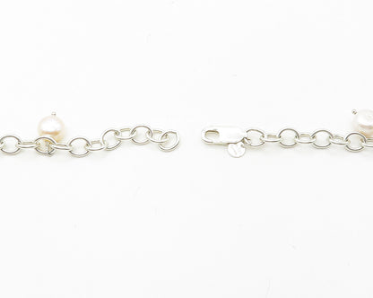 925 Sterling Silver  Shiny Heavy Freshwater Pearls Chain Necklace  NE2964
