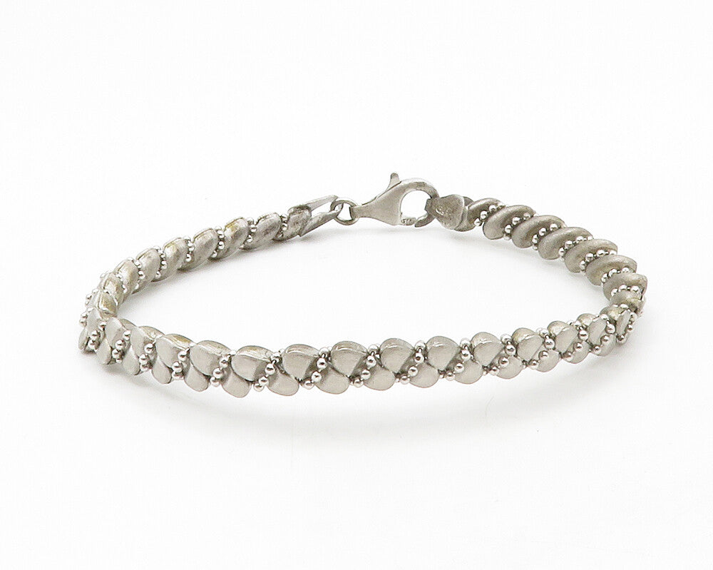 925 Sterling Silver  Vintage Dark Tone Swirl Beaded Chain Bracelet  BT4946