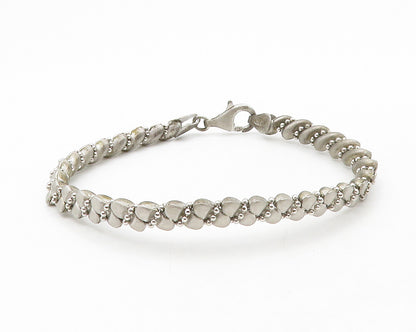 925 Sterling Silver  Vintage Dark Tone Swirl Beaded Chain Bracelet  BT4946