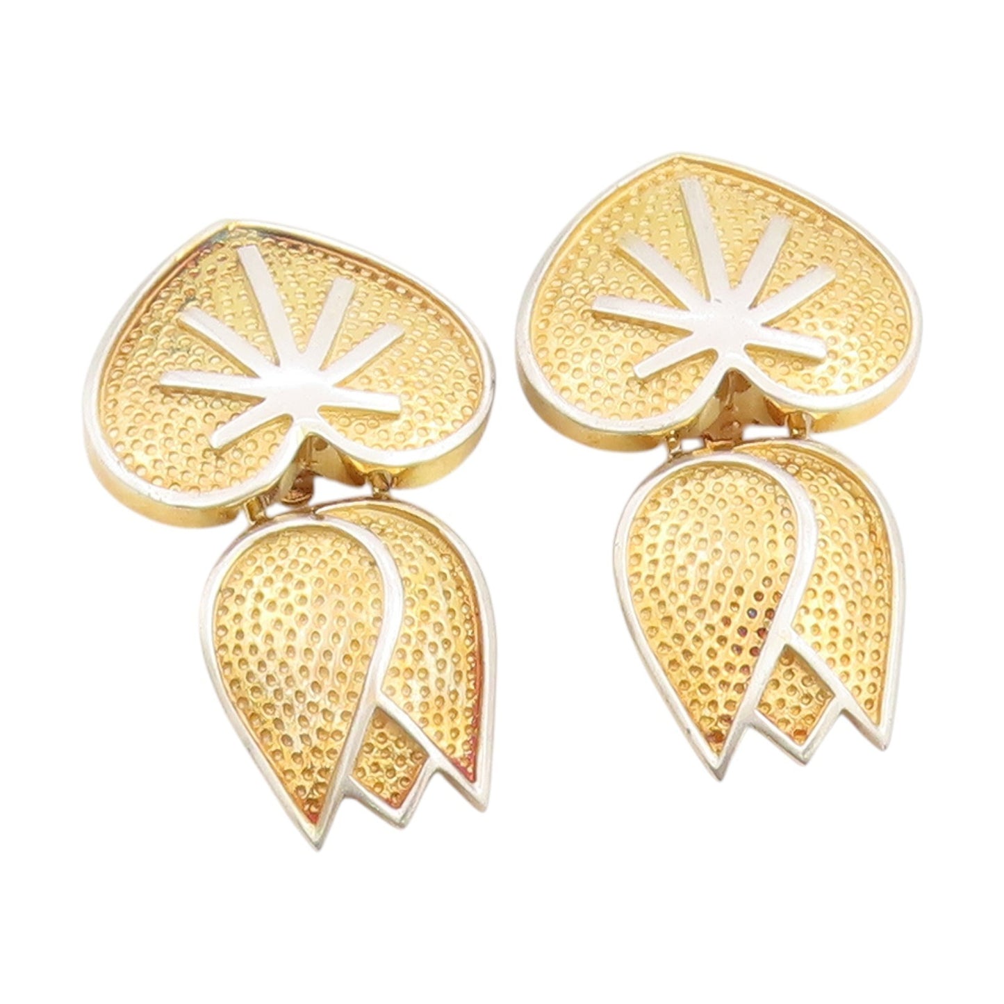 925 Sterling Silver Vintage Earrings Gold Plated Tulip Love Heart Clips  EG13735