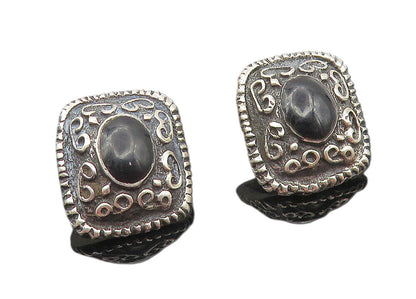 925 Sterling Silver  Vintage Black Onyx Swirl Pattern Drop Earrings  EG6091