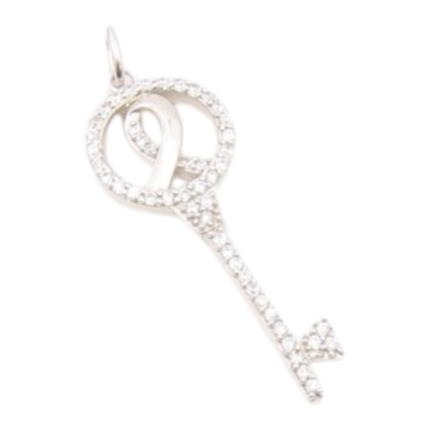 925 Sterling Silver  Vintage Cubic Zirconia Ribbon Key Motif Pendant  PT16816
