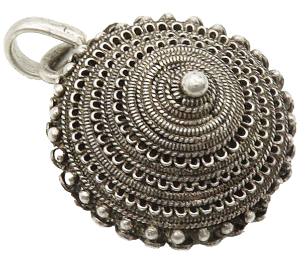 925 Sterling Silver  Vintage Ornate Twist Detail Dome Drop Pendant  PT12508