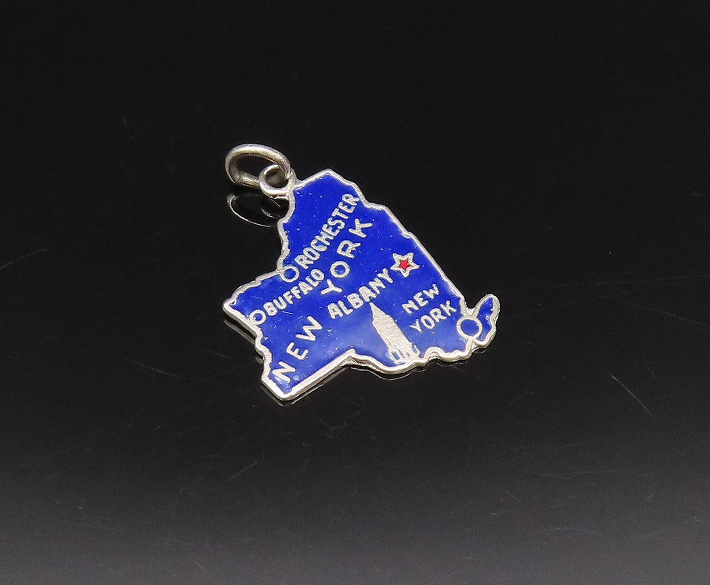 925 Sterling Silver  Vintage Enamel New York State Souvenir Pendant  PT21586