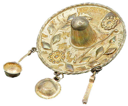 MEXICO 925 Sterling Silver  Vintage Floral Sombrero Hat Brooch Pin  BP8694