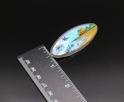 BRAZIL 925 Sterling Silver  Vintage Beach Scenery Art Glass Brooch Pin  BP9804
