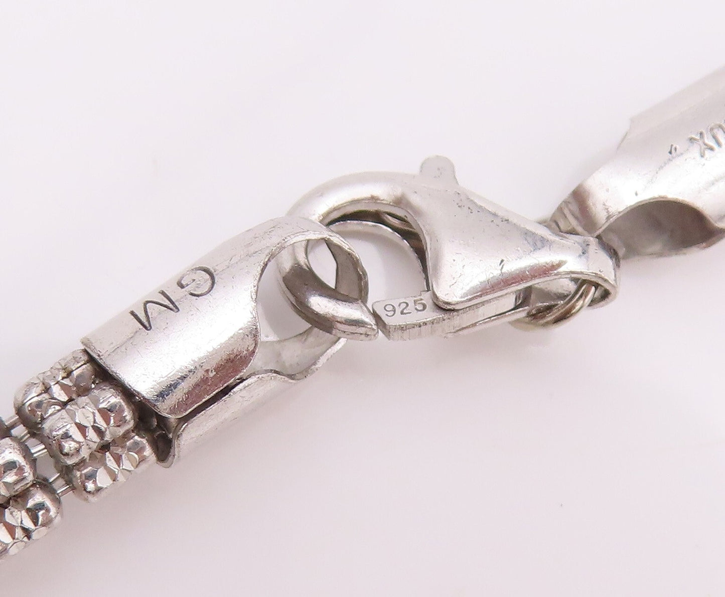925 Sterling Silver Vintage Necklace Designer Beaded Cuboids Carved Chain NE4334