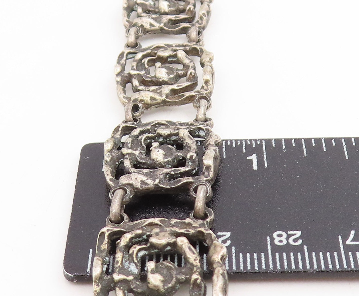925 Sterling Silver Vintage Bracelet EUROPE Brutalist Design Panel Link  BT11737