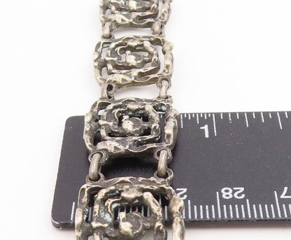 925 Sterling Silver Vintage Bracelet EUROPE Brutalist Design Panel Link  BT11737