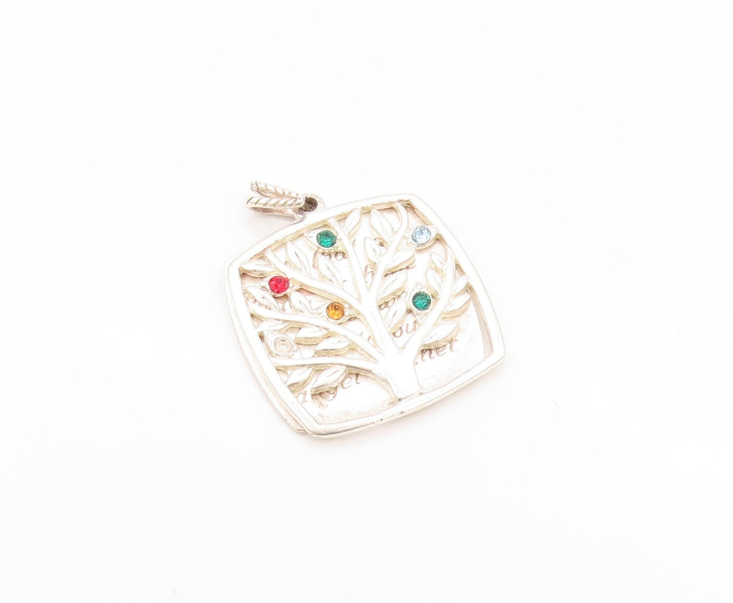 925 Sterling Silver Vintage Pendant Carved Gemstone Mother Tree Of Life  PT24103