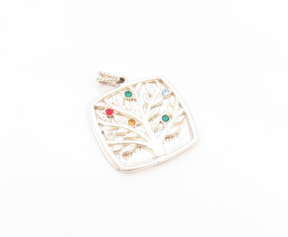 925 Sterling Silver Vintage Pendant Carved Gemstone Mother Tree Of Life  PT24103