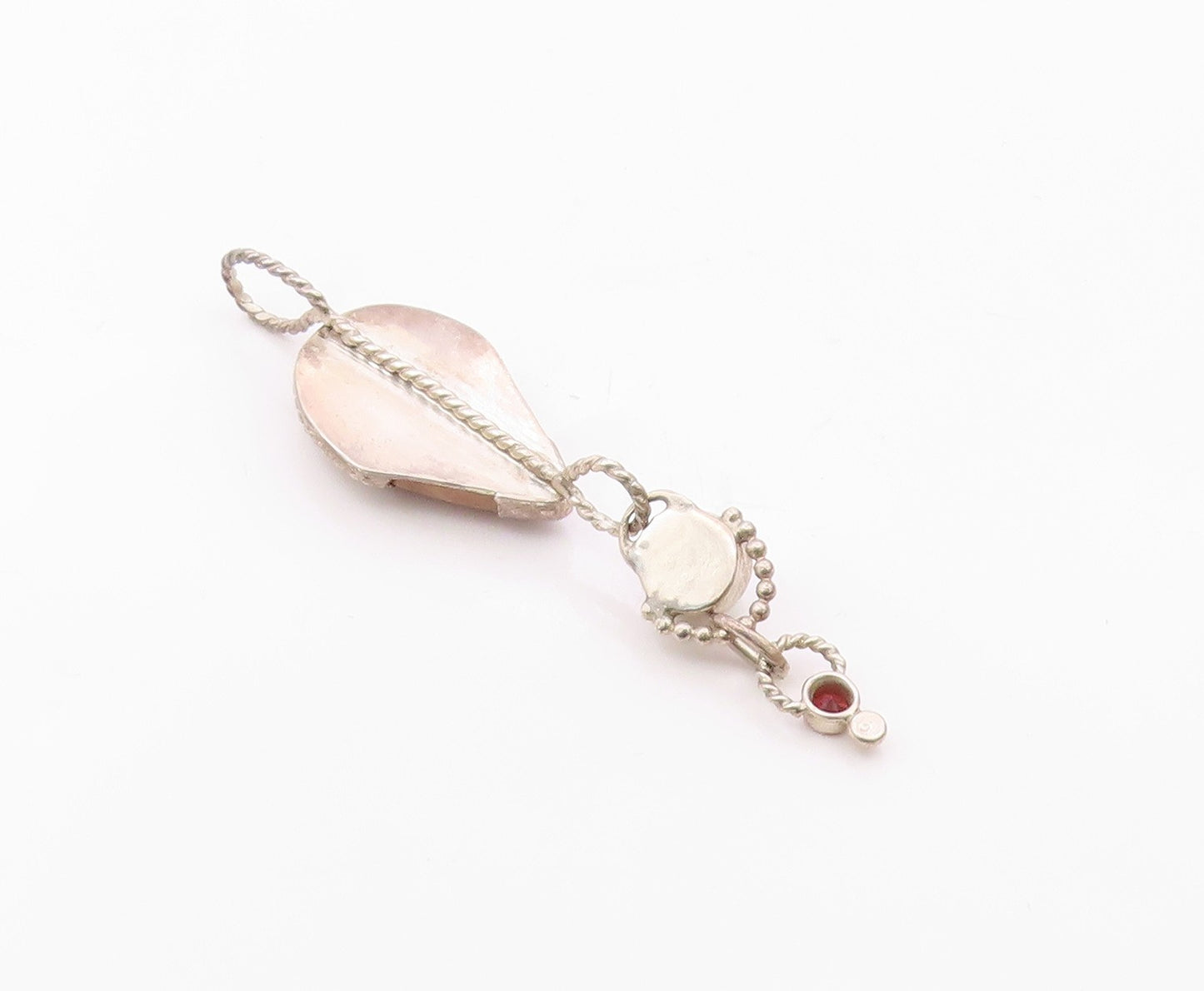 925 Sterling Silver  Vintage Pearl Pink Topaz & Jasper Twist Pendant  PT14798