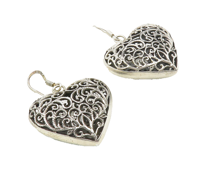 925 Sterling Silver  Vintage Baroque Swirl Love Heart Drop Earrings  EG5108